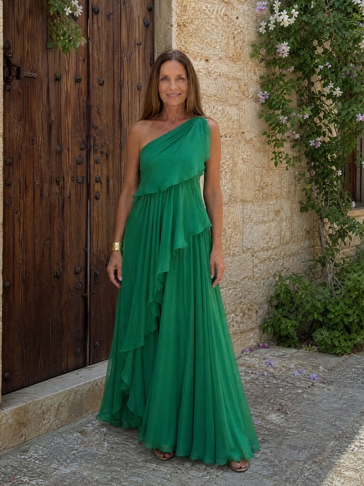Isobel | One-Shoulder Chiffon Maxi Dress
