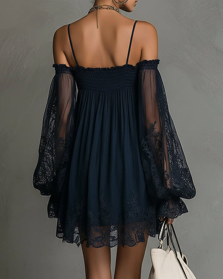Fredrica | Navy Lace Chiffon Mini Dress