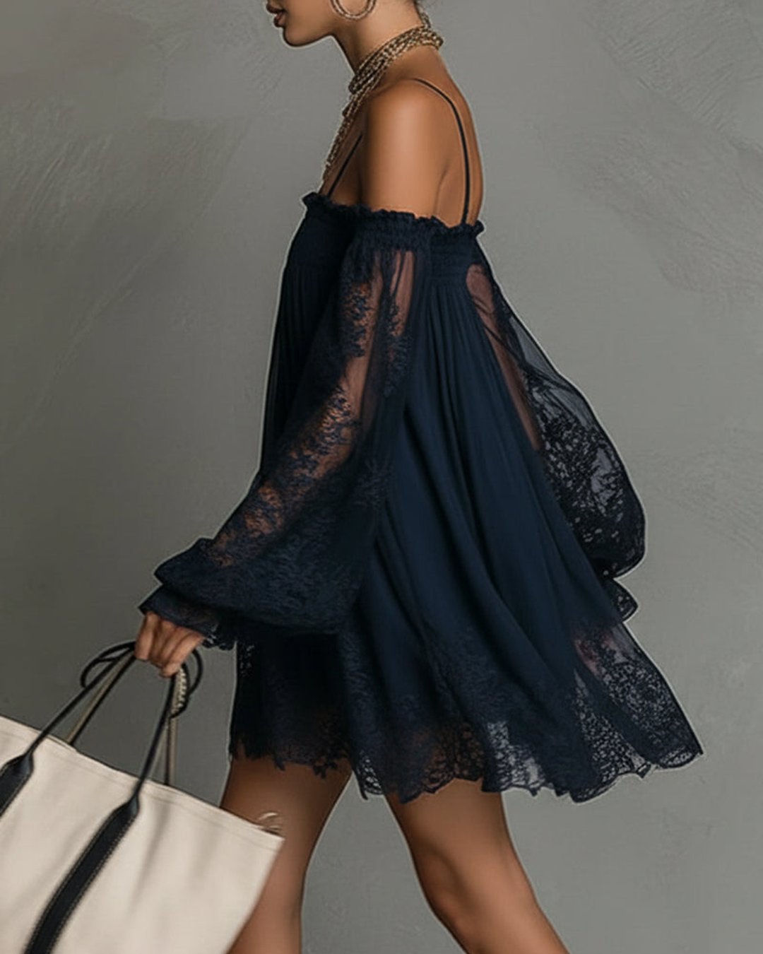 Fredrica | Navy Lace Chiffon Mini Dress