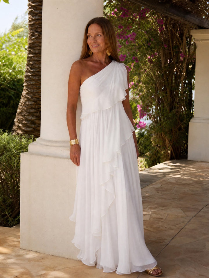 Isobel | One-Shoulder Chiffon Maxi Dress