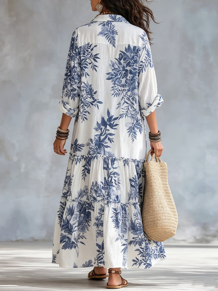 Nilda | Blue Floral Button-down Maxi Dress