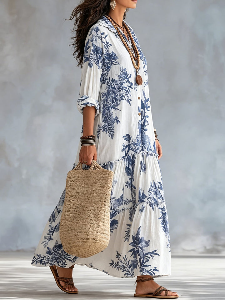 Nilda | Blue Floral Button-down Maxi Dress