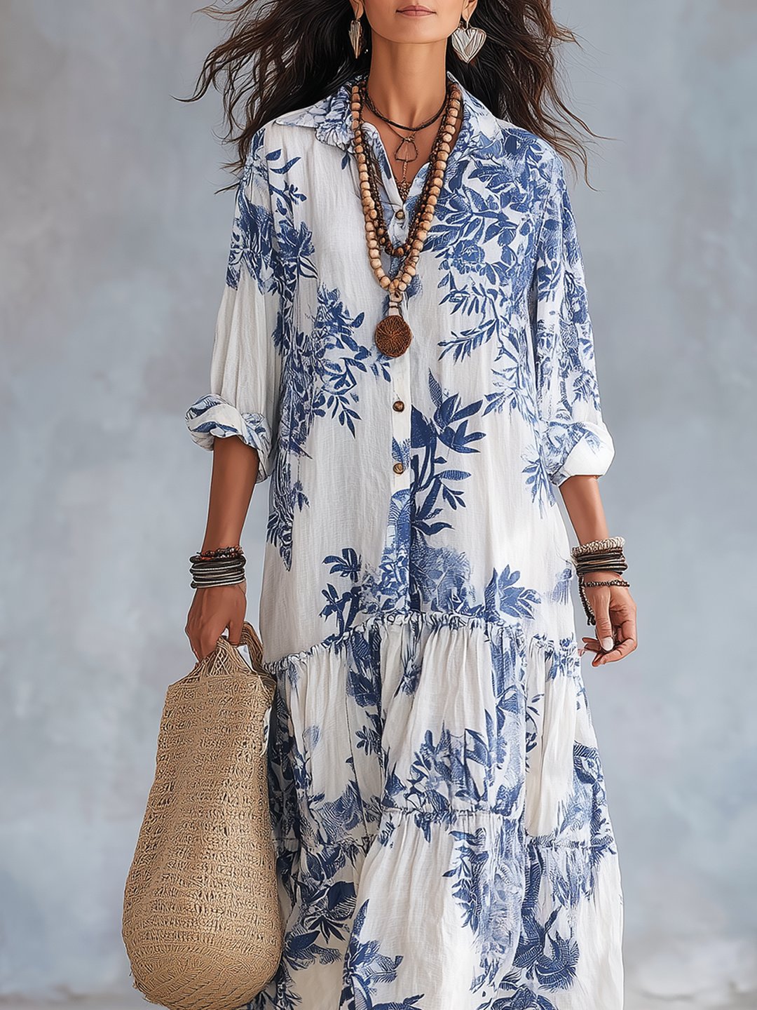 Nilda | Blue Floral Button-down Maxi Dress