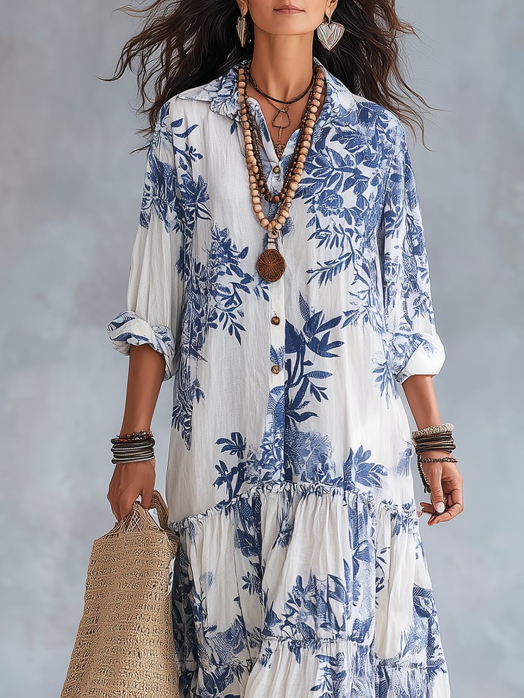 Nilda | Blue Floral Button-down Maxi Dress