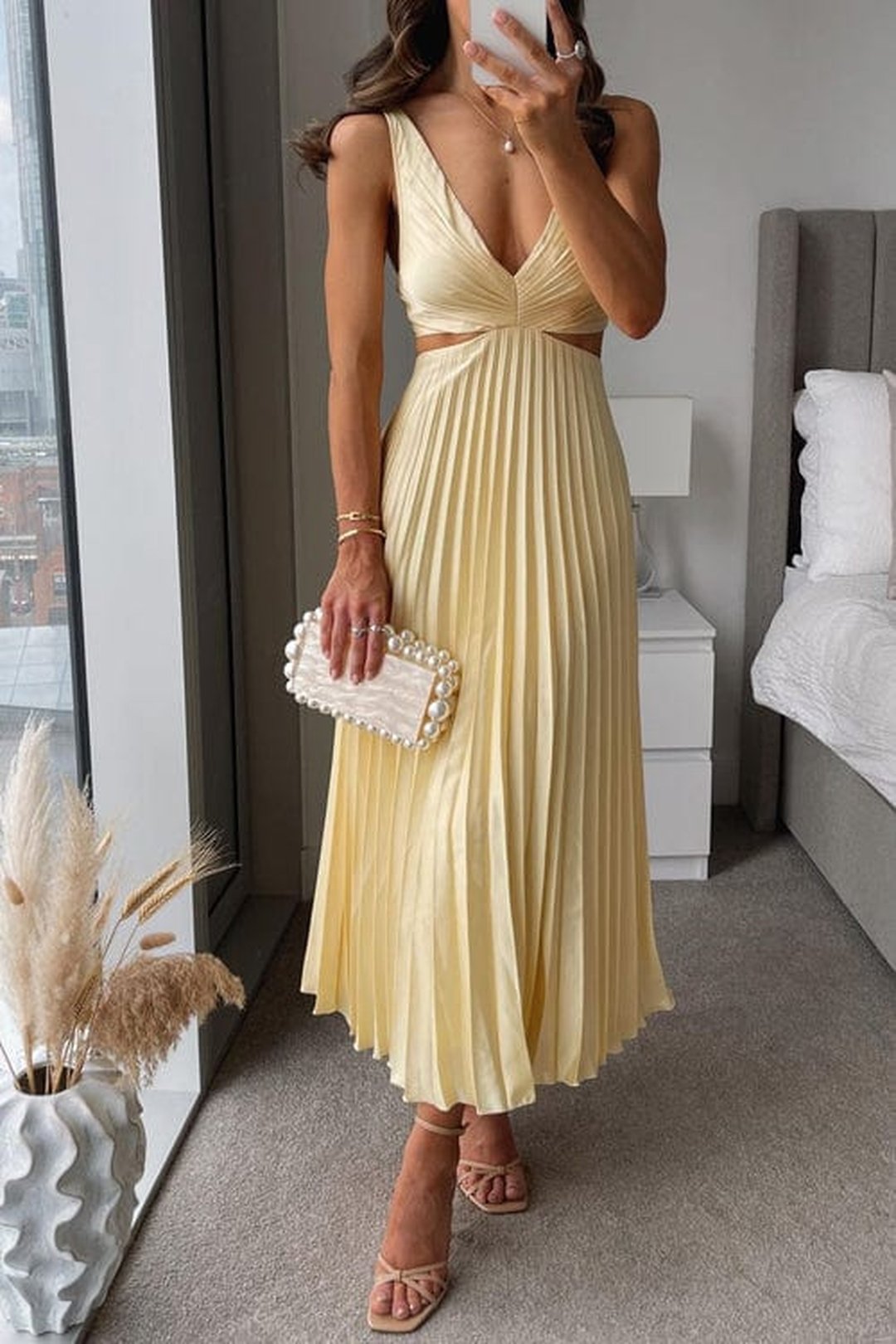 Shelly | Elegant Pleated Satin Midi Dress