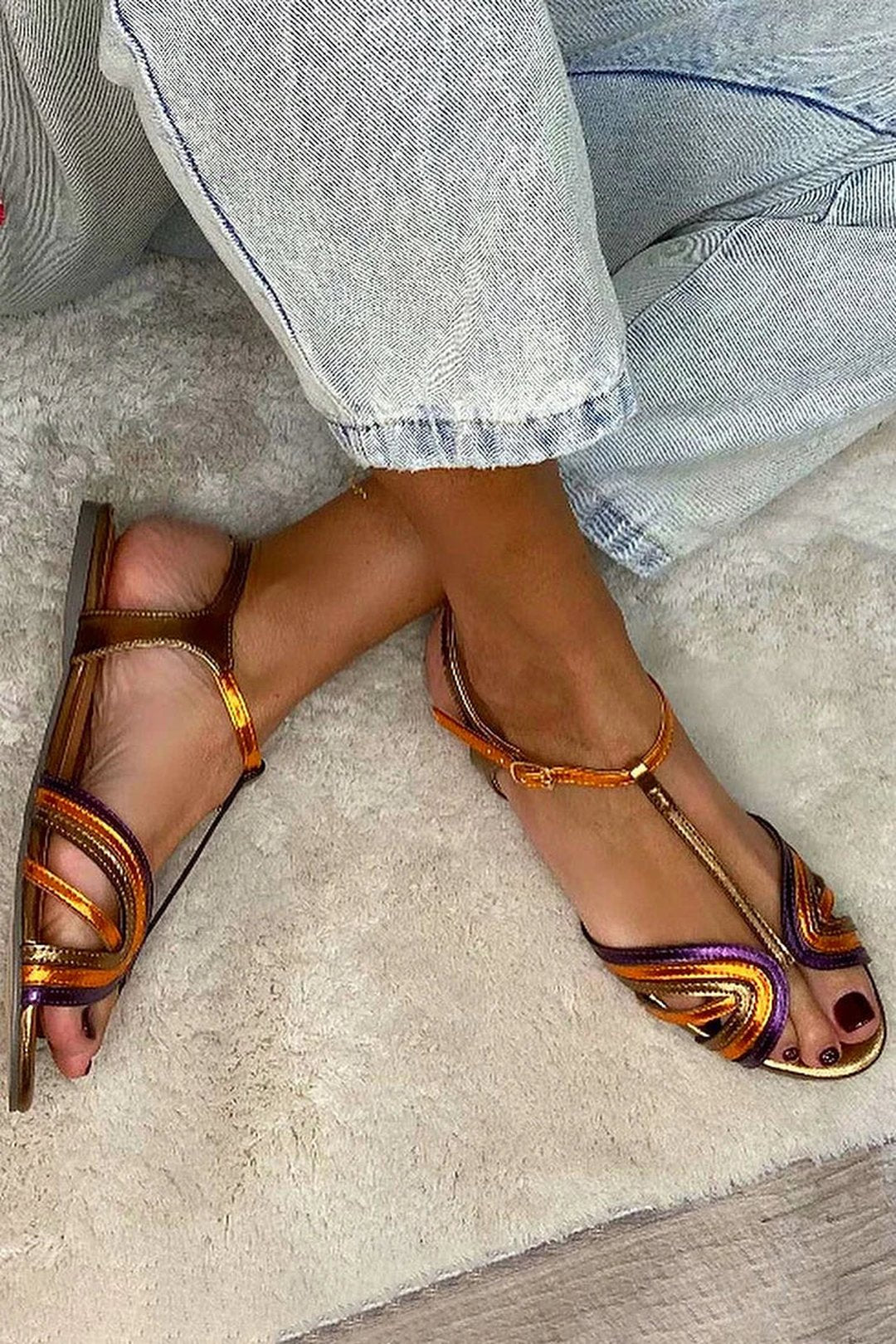 Earnestine | Buckle Sandals with Color Strap