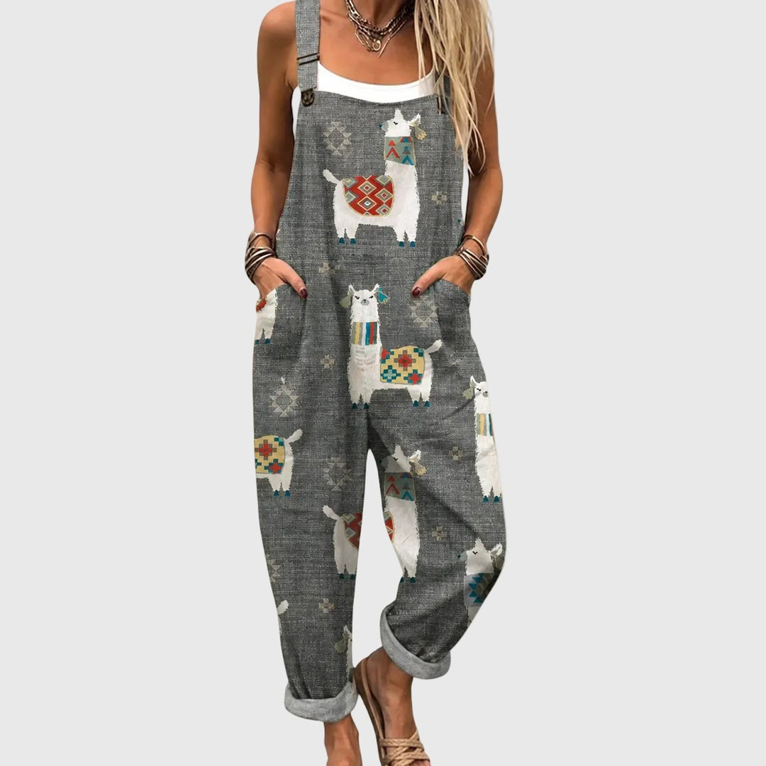 Blanch | Gray Jumpsuit with Llama Pattern