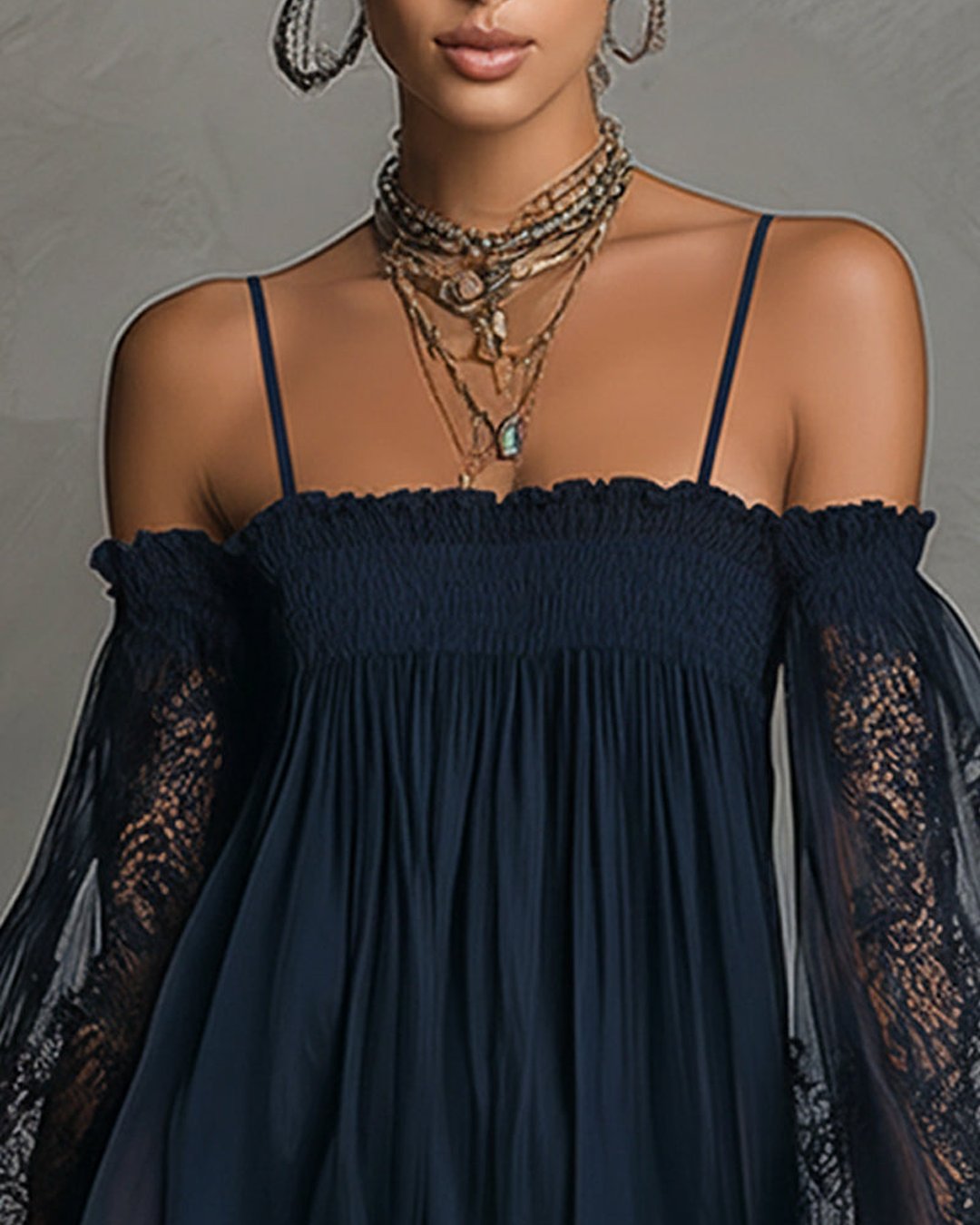 Fredrica | Navy Lace Chiffon Mini Dress