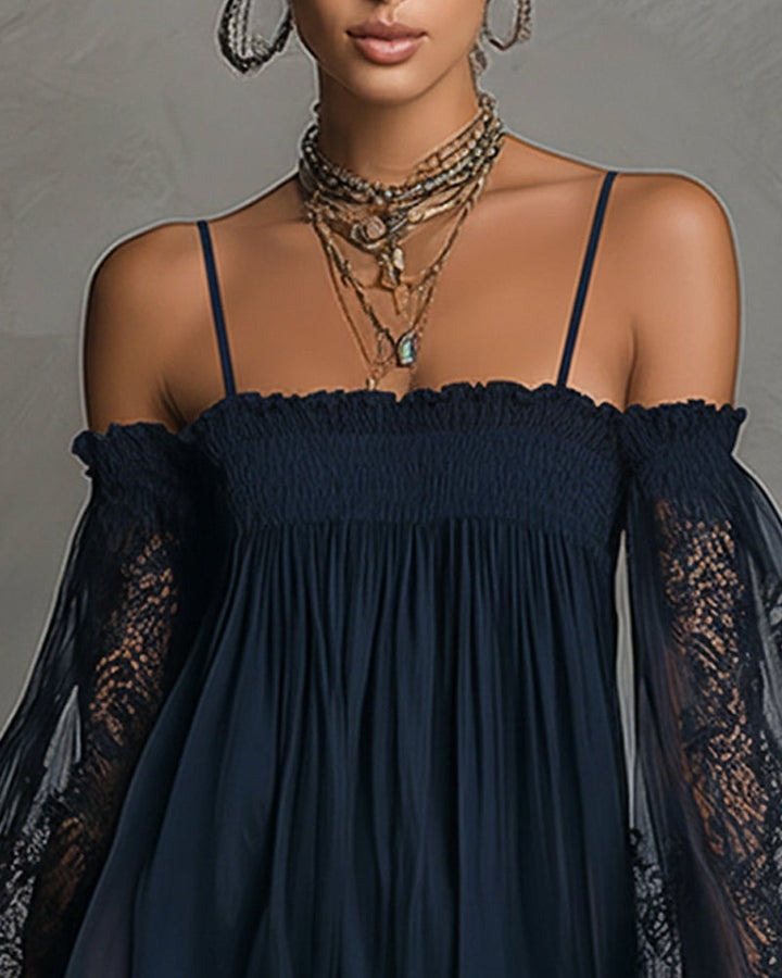 Fredrica | Navy Lace Chiffon Mini Dress