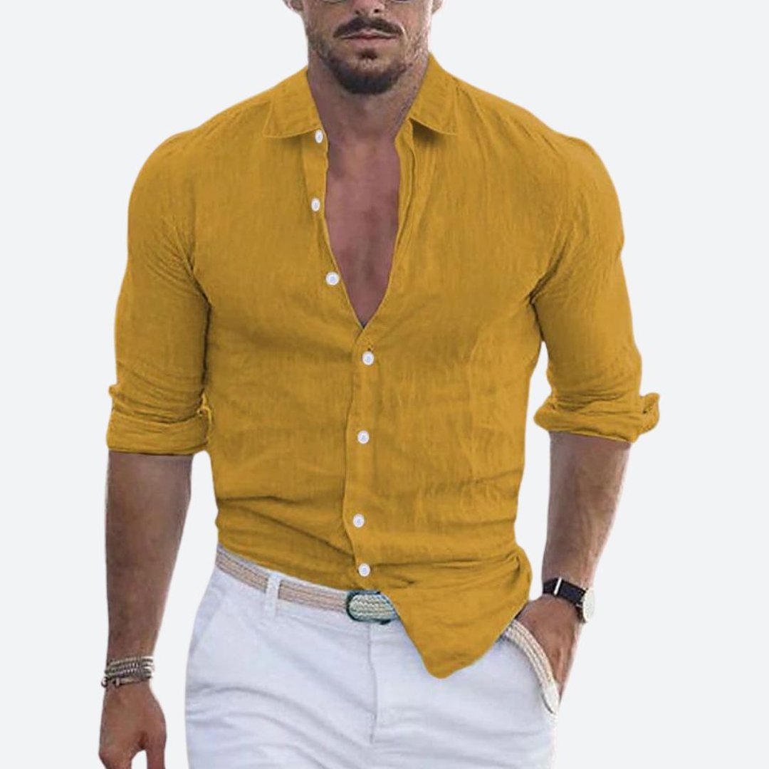 Roger | Slim Fit Open Collar Linen Shirt