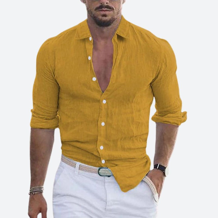 Roger | Slim Fit Open Collar Linen Shirt