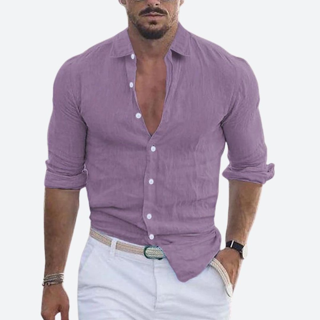 Roger | Slim Fit Open Collar Linen Shirt