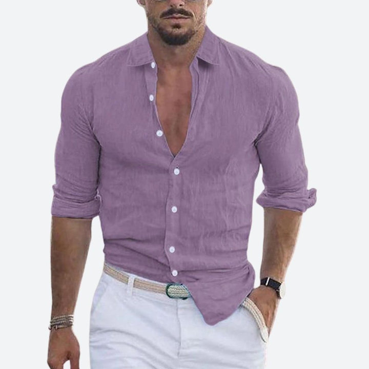 Roger | Slim Fit Open Collar Linen Shirt