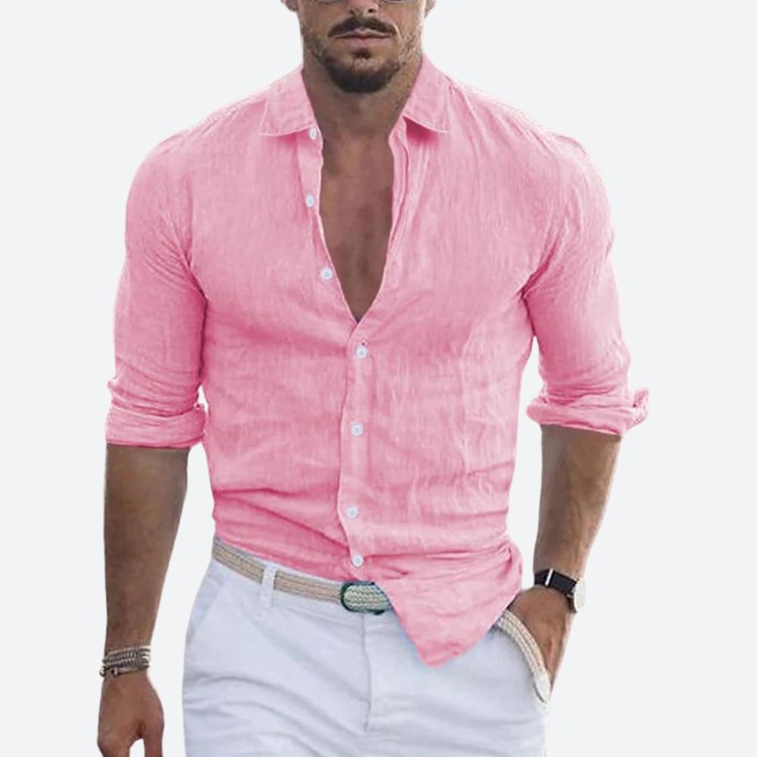 Roger | Slim Fit Open Collar Linen Shirt