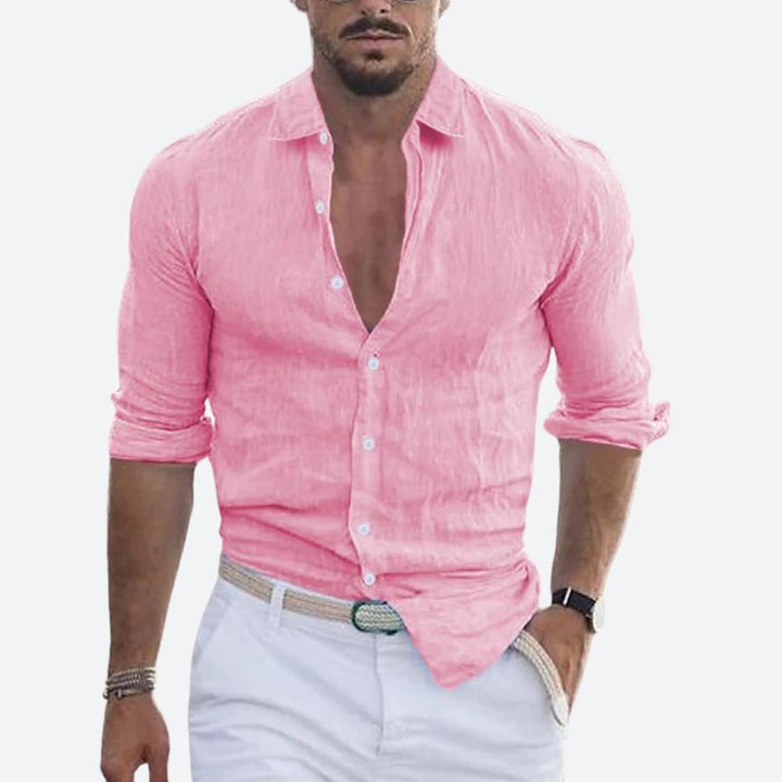 Roger | Slim Fit Open Collar Linen Shirt