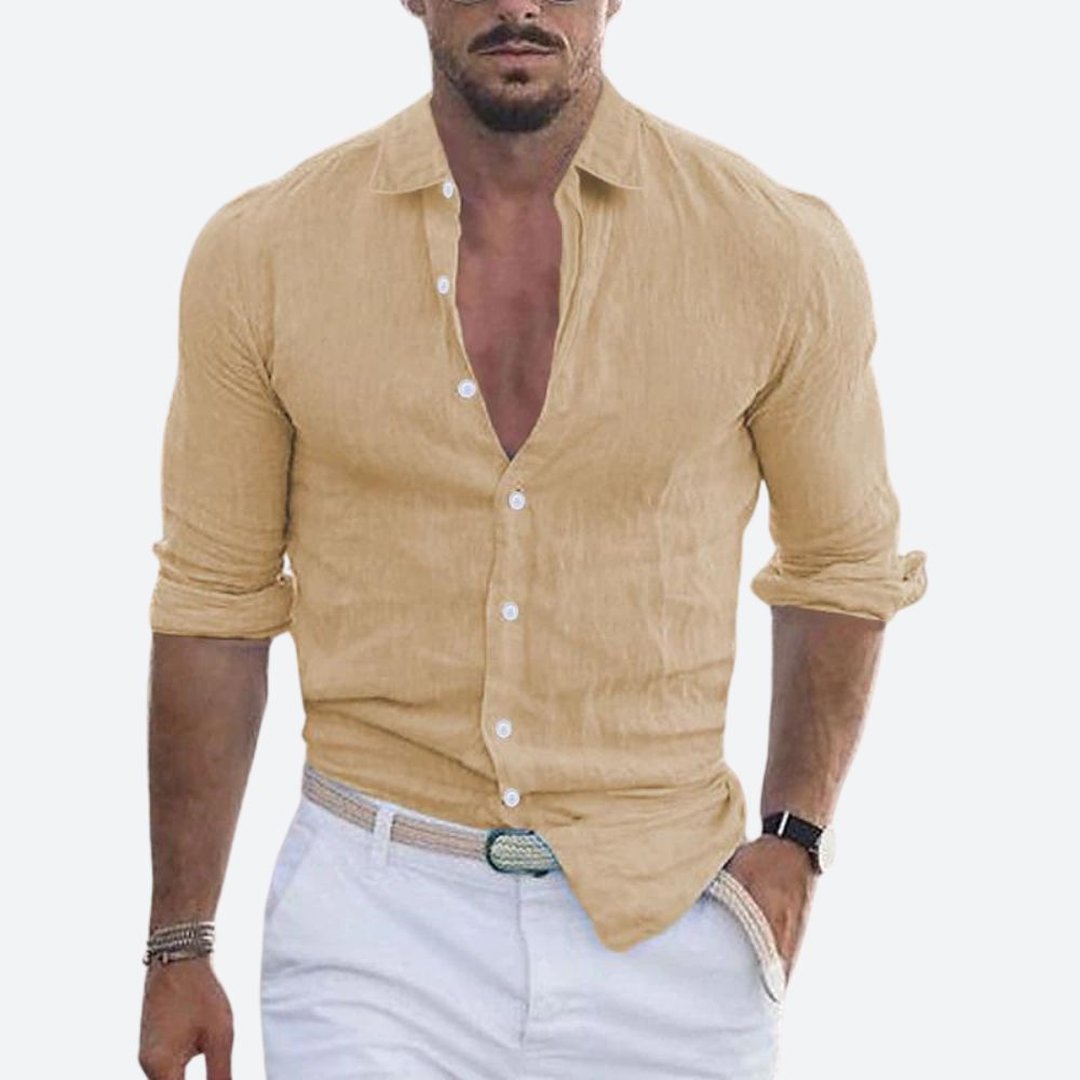 Roger | Slim Fit Open Collar Linen Shirt