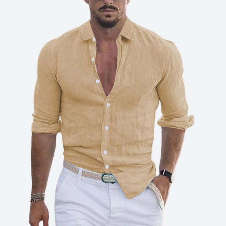 Roger | Slim Fit Open Collar Linen Shirt