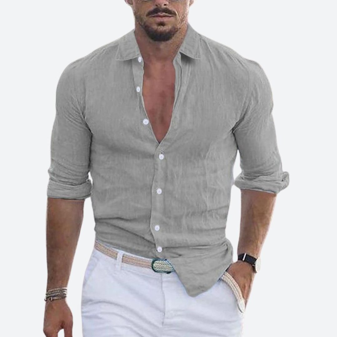 Roger | Slim Fit Open Collar Linen Shirt