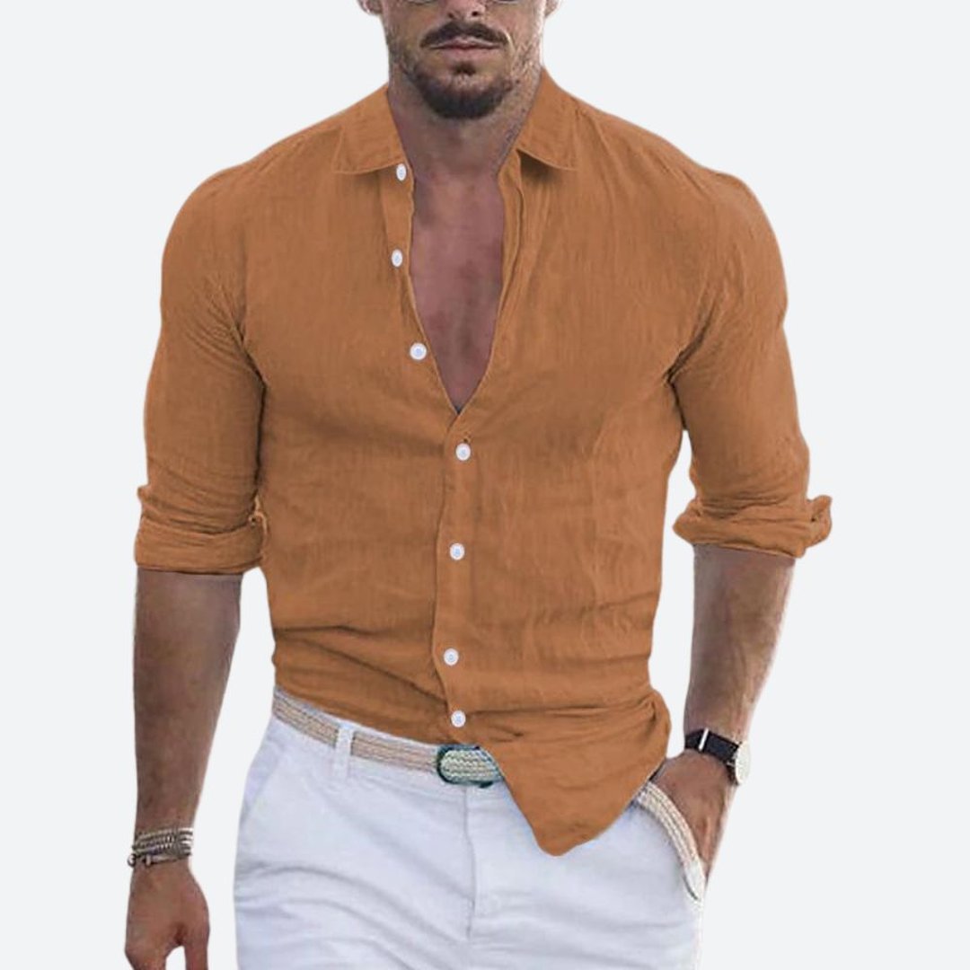 Roger | Slim Fit Open Collar Linen Shirt