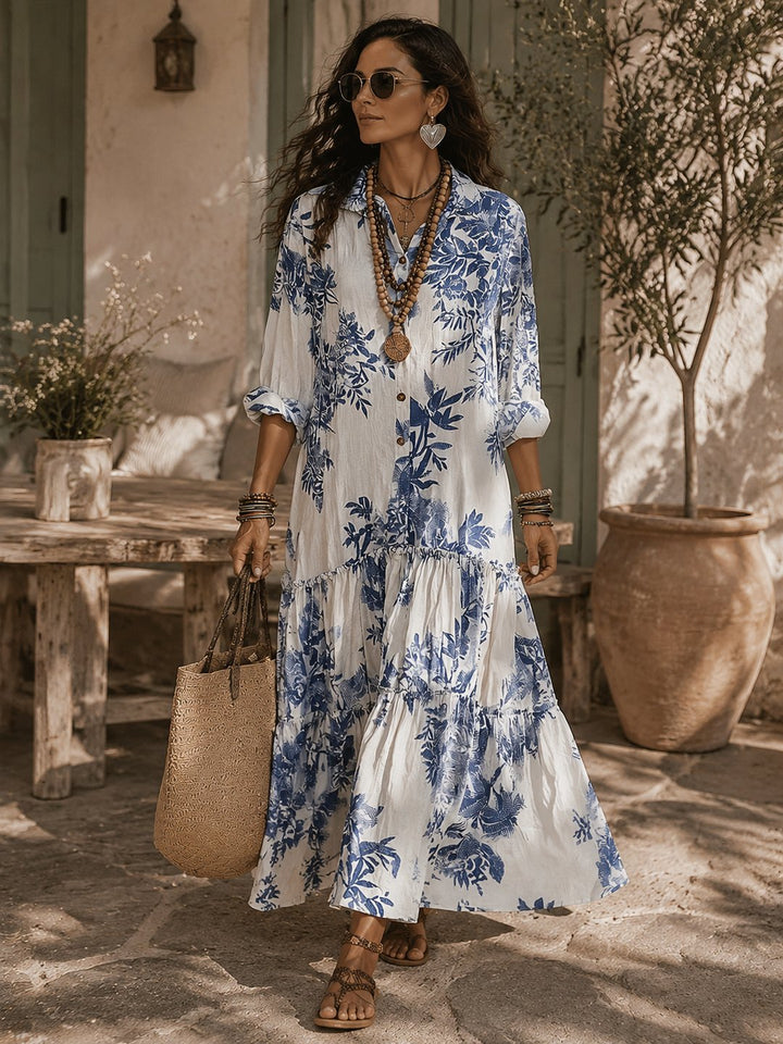 Nilda | Blue Floral Button-down Maxi Dress