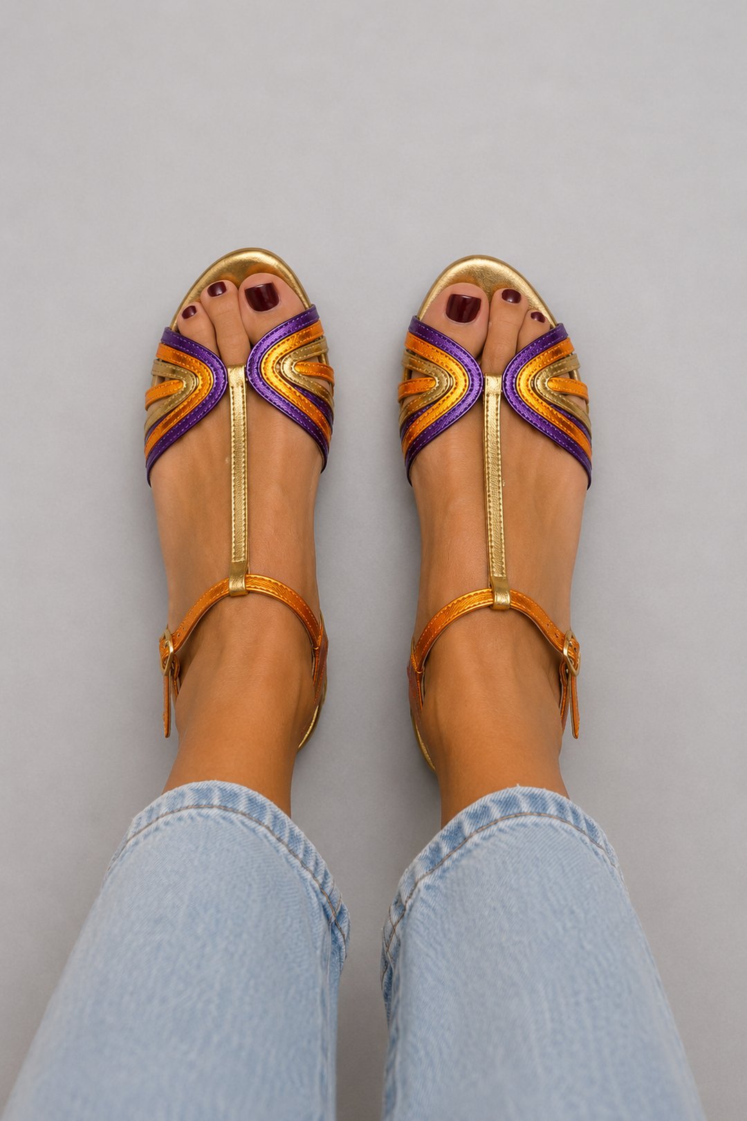 Earnestine | Buckle Sandals with Color Strap