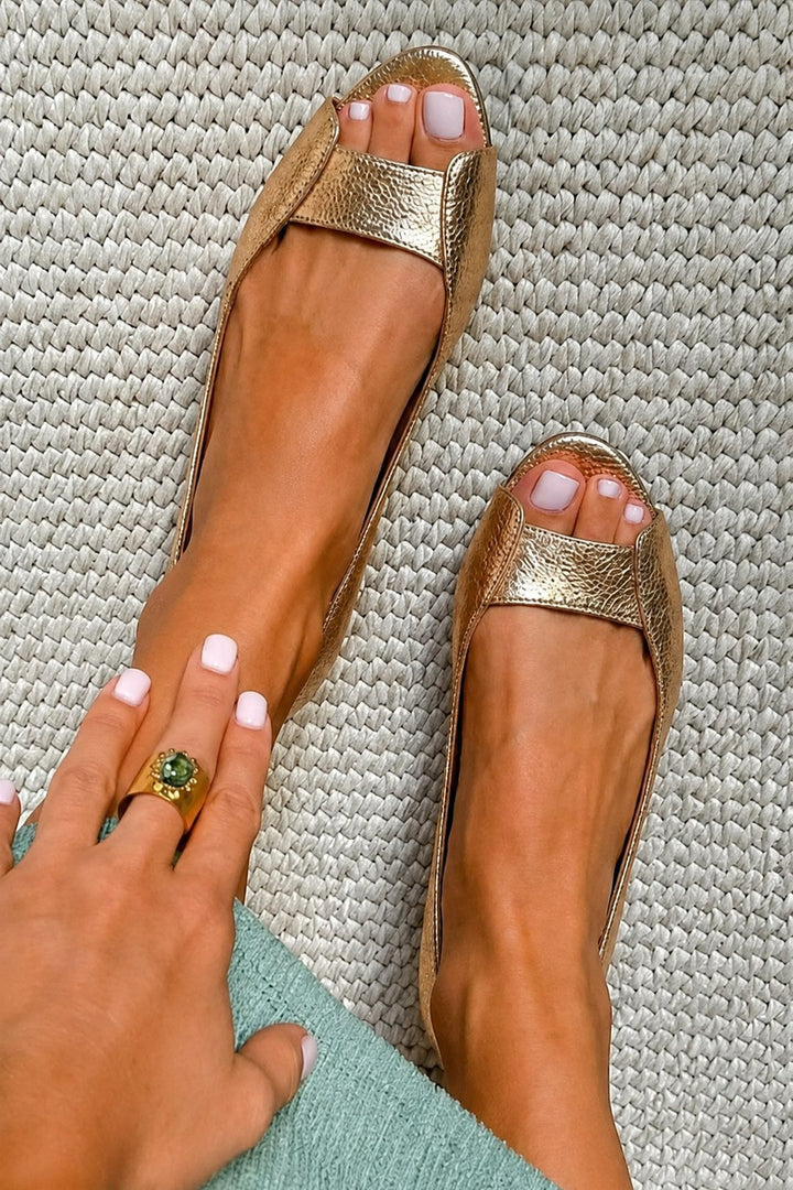 Alyson | Metallic Open Toe Flats