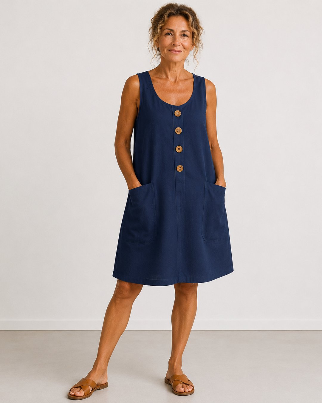 Fiorenza | Sleeveless Button-Front Mini Dress