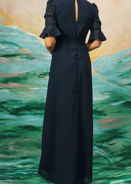 Naomi | Navy Blue Flower Embroidery Elegant Dress