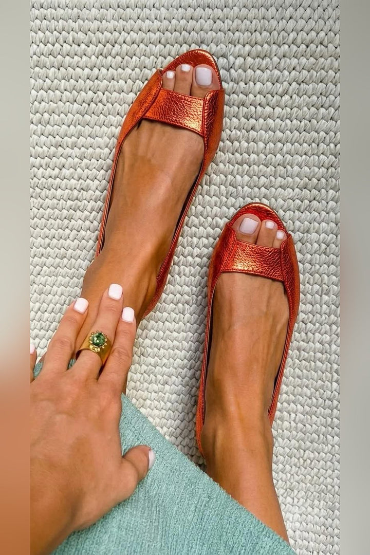 Alyson | Metallic Open Toe Flats