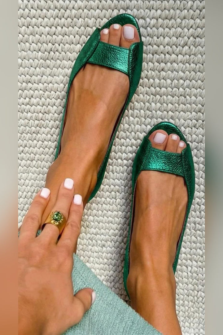 Alyson | Metallic Open Toe Flats