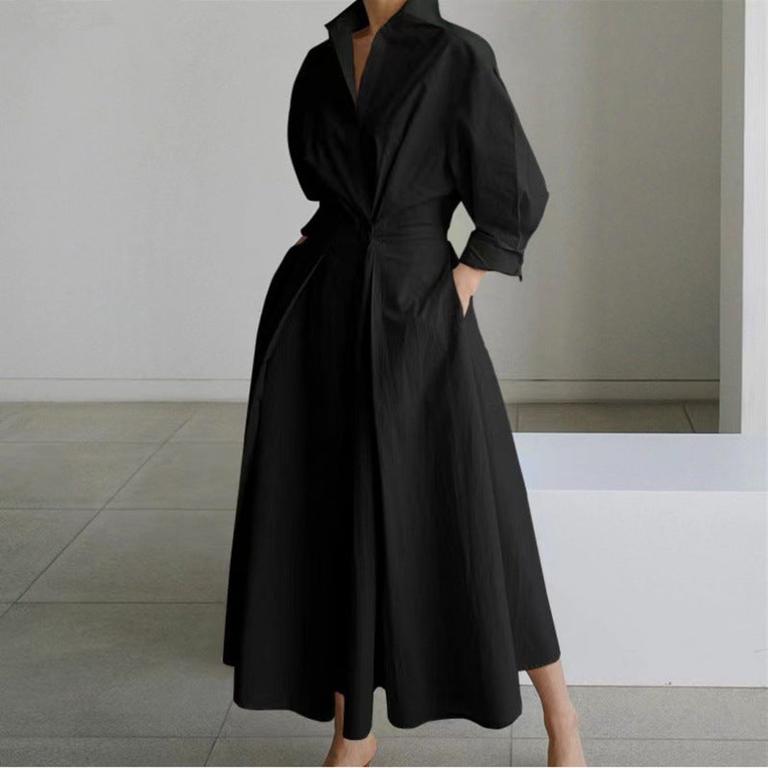 Oriel | Elegant Front Wrap Collared Maxi Dress