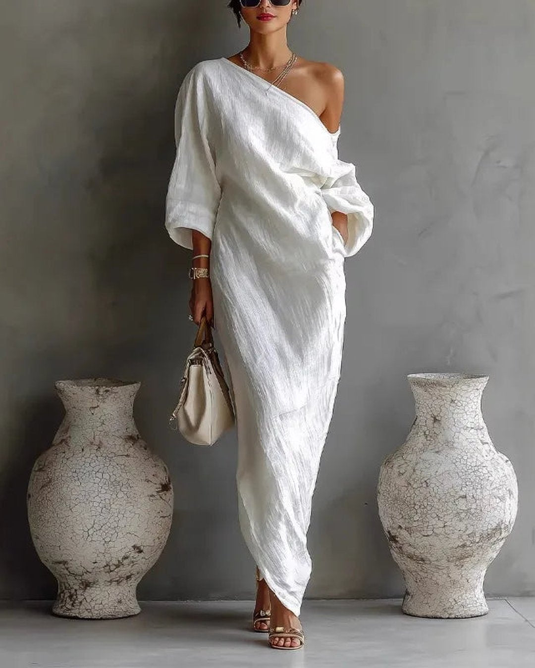 Debora | Linen One Shoulder Dress