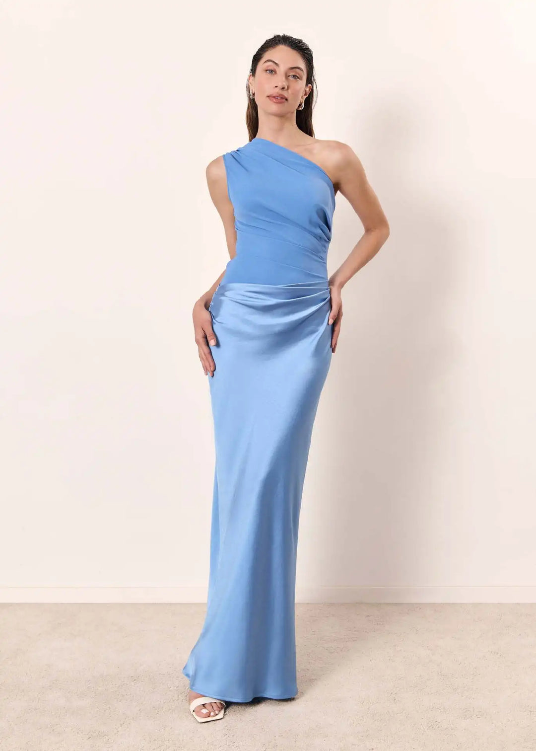 Sage | One-Shoulder Satin Maxi Dress