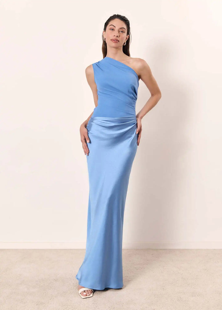 Sage | One-Shoulder Satin Maxi Dress