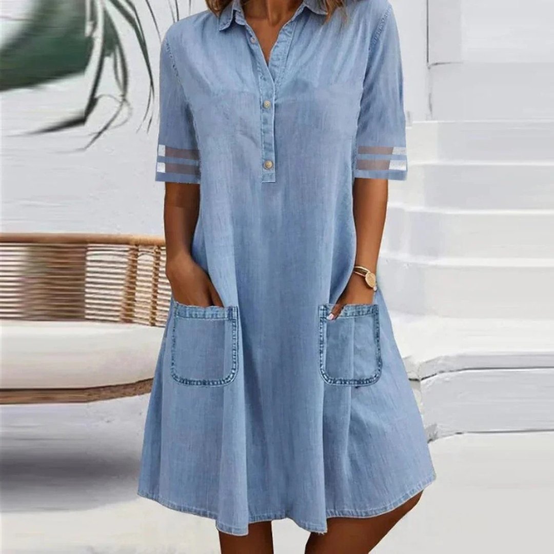 Ione | Denim Mini Dress With Side Pockets