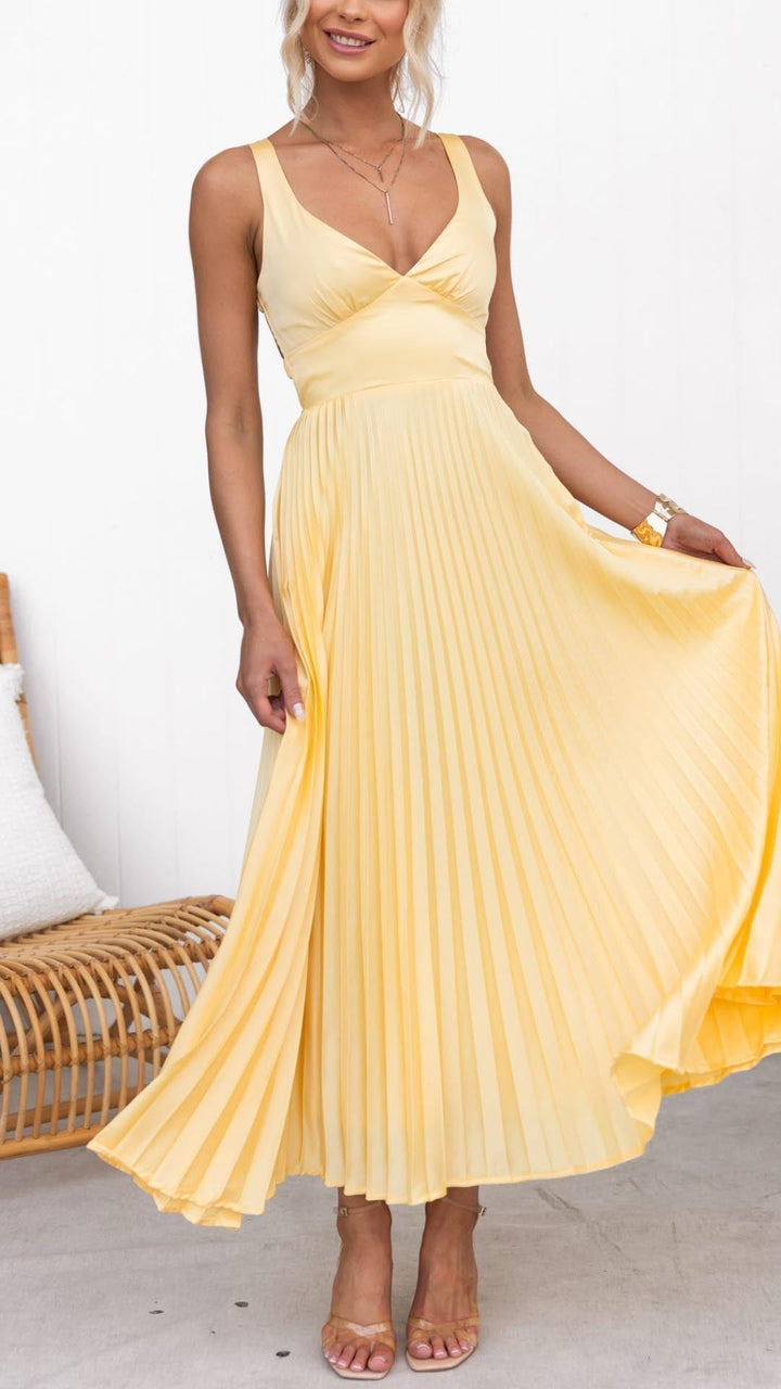 Adie | Pleated V-Neck Maxi Dress