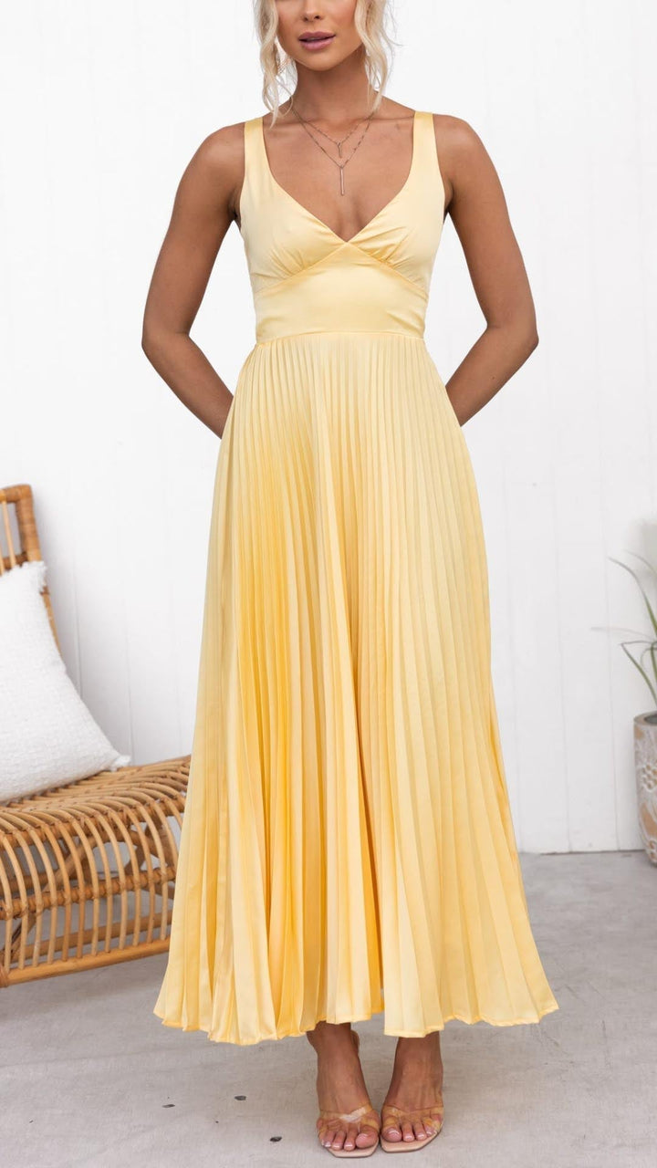 Adie | Pleated V-Neck Maxi Dress