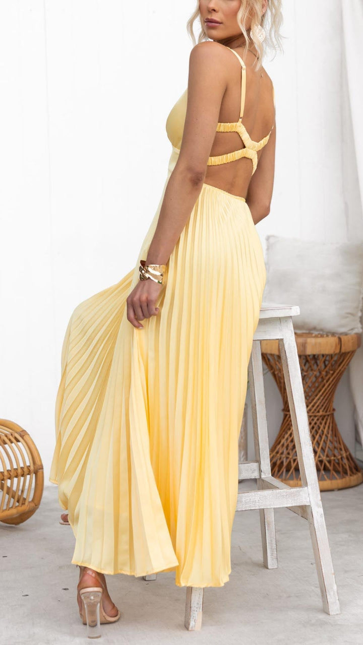Adie | Pleated V-Neck Maxi Dress