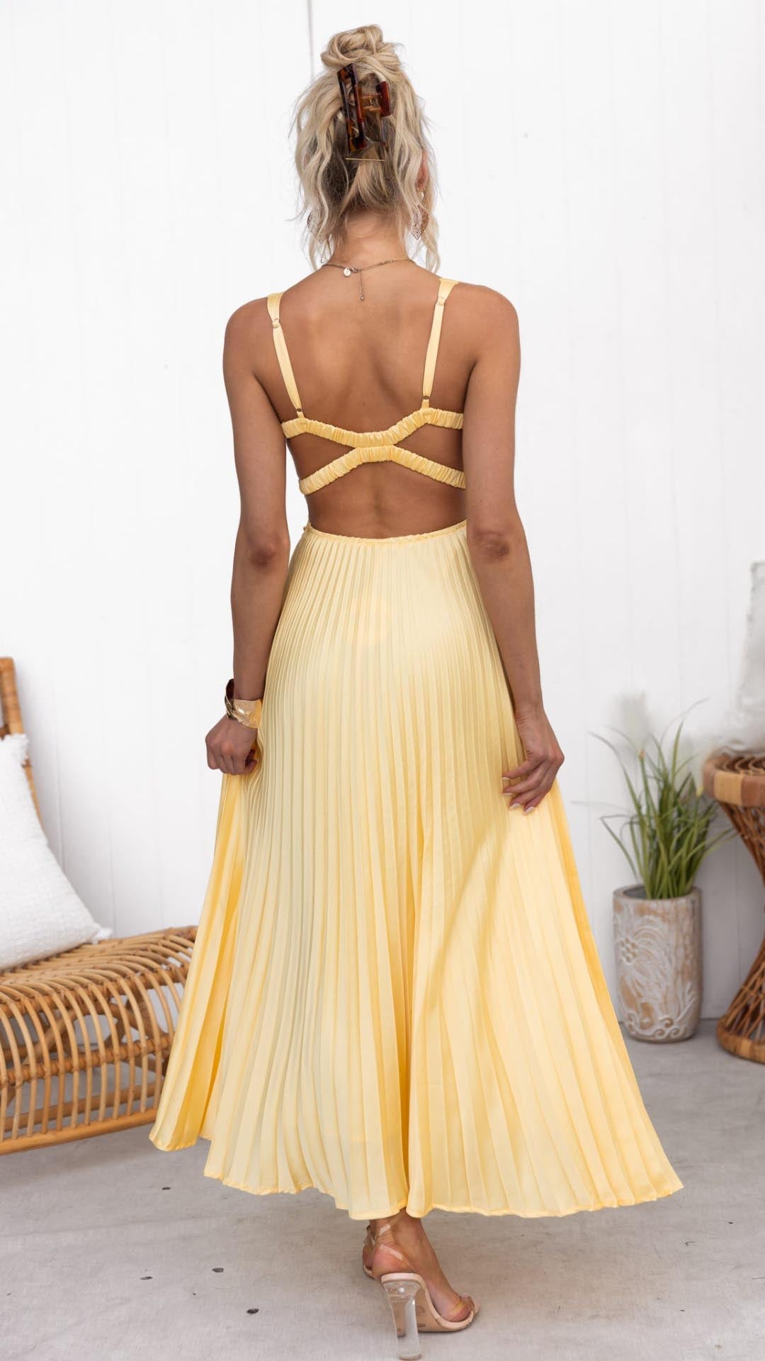 Adie | Pleated V-Neck Maxi Dress