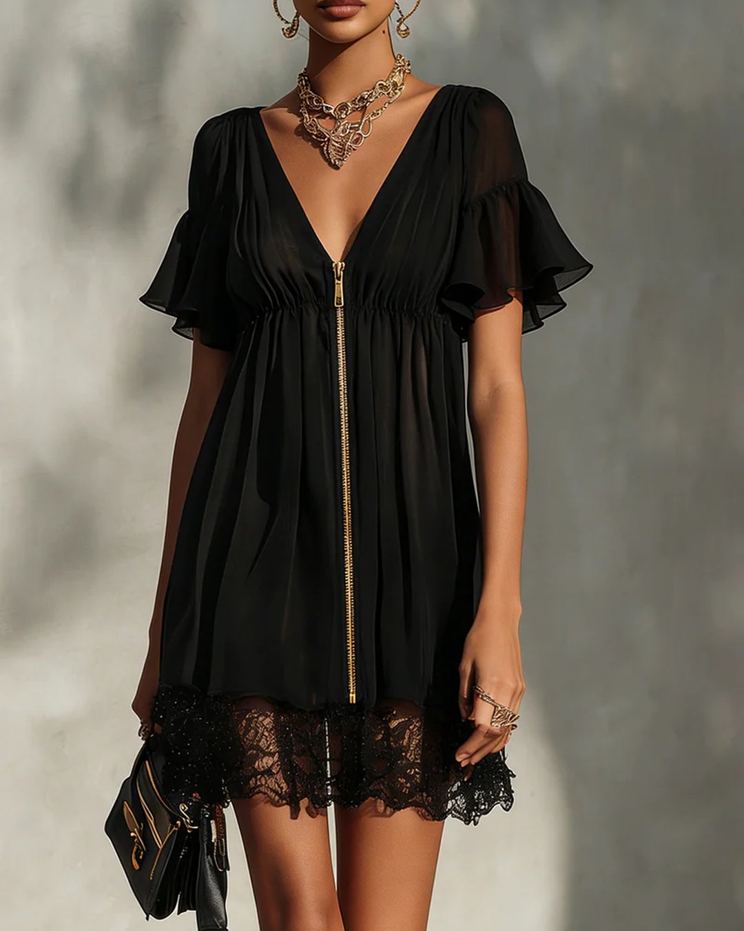 Jacinda | Zip-Front Lace Mini Dress