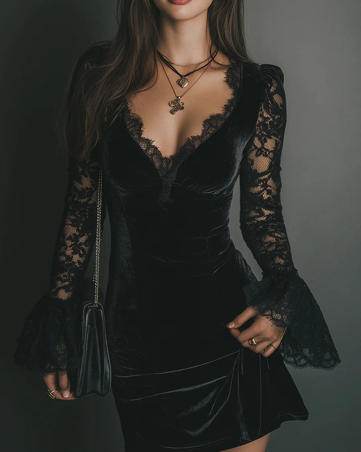 Evalyn | Velvet and Lace Mini Dress