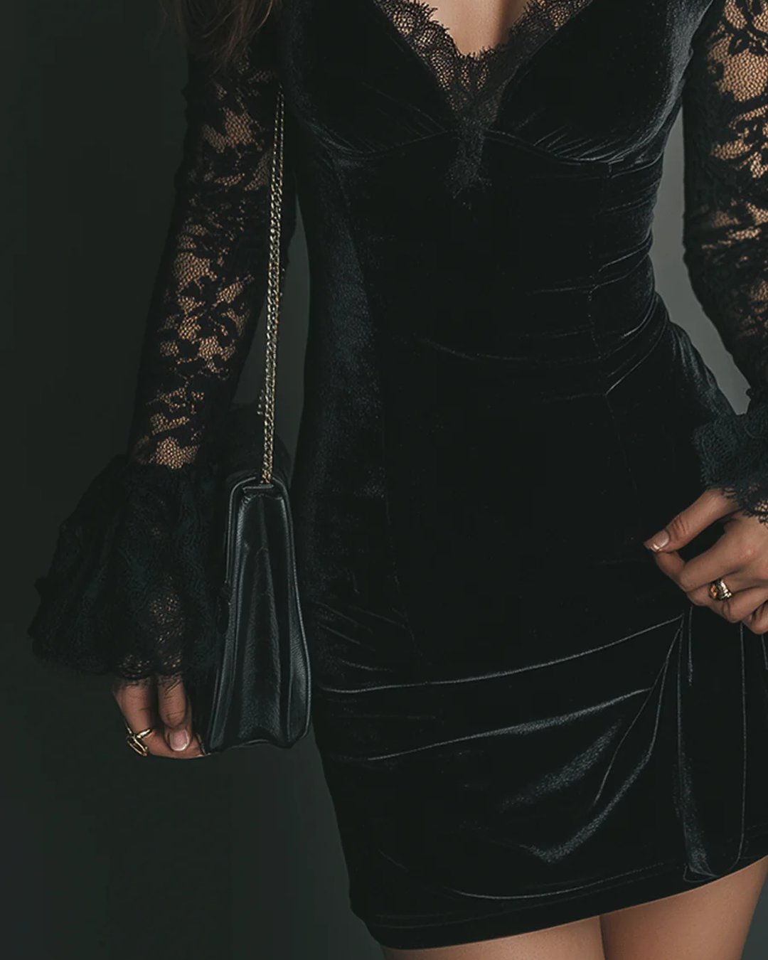 Evalyn | Velvet and Lace Mini Dress