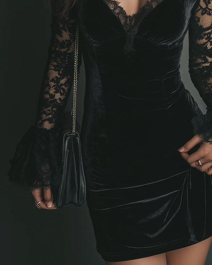 Evalyn | Velvet and Lace Mini Dress