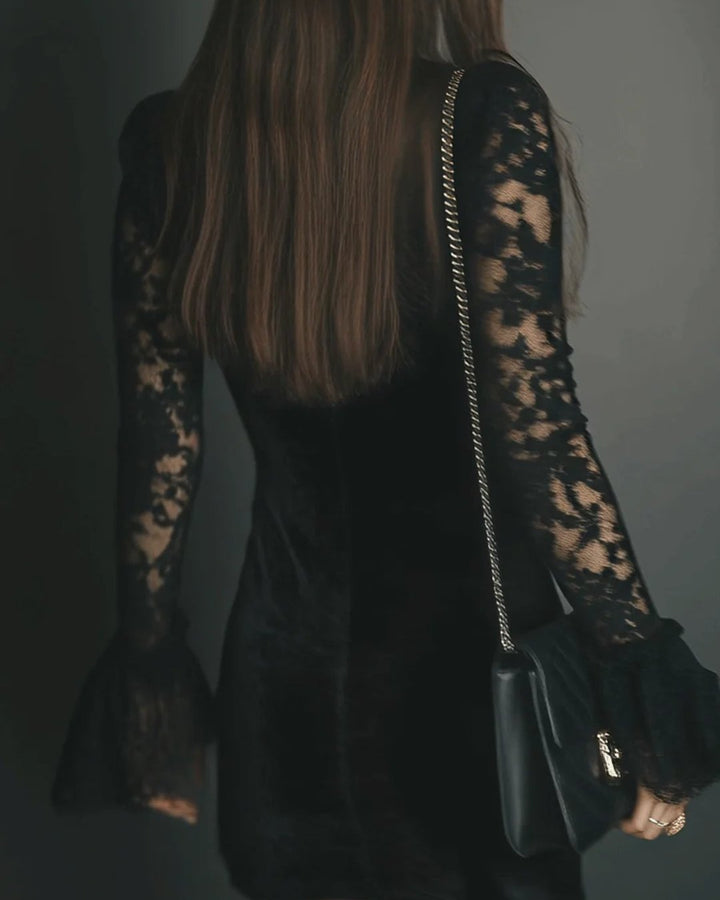 Evalyn | Velvet and Lace Mini Dress