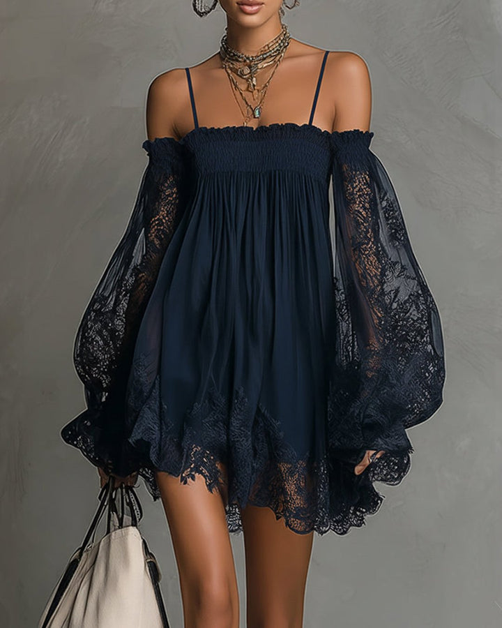 Fredrica | Navy Lace Chiffon Mini Dress