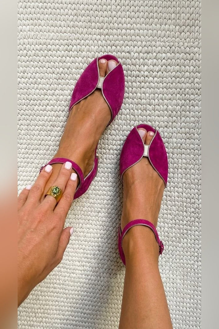 Deloris | Metallic Trim Open Toe Flats
