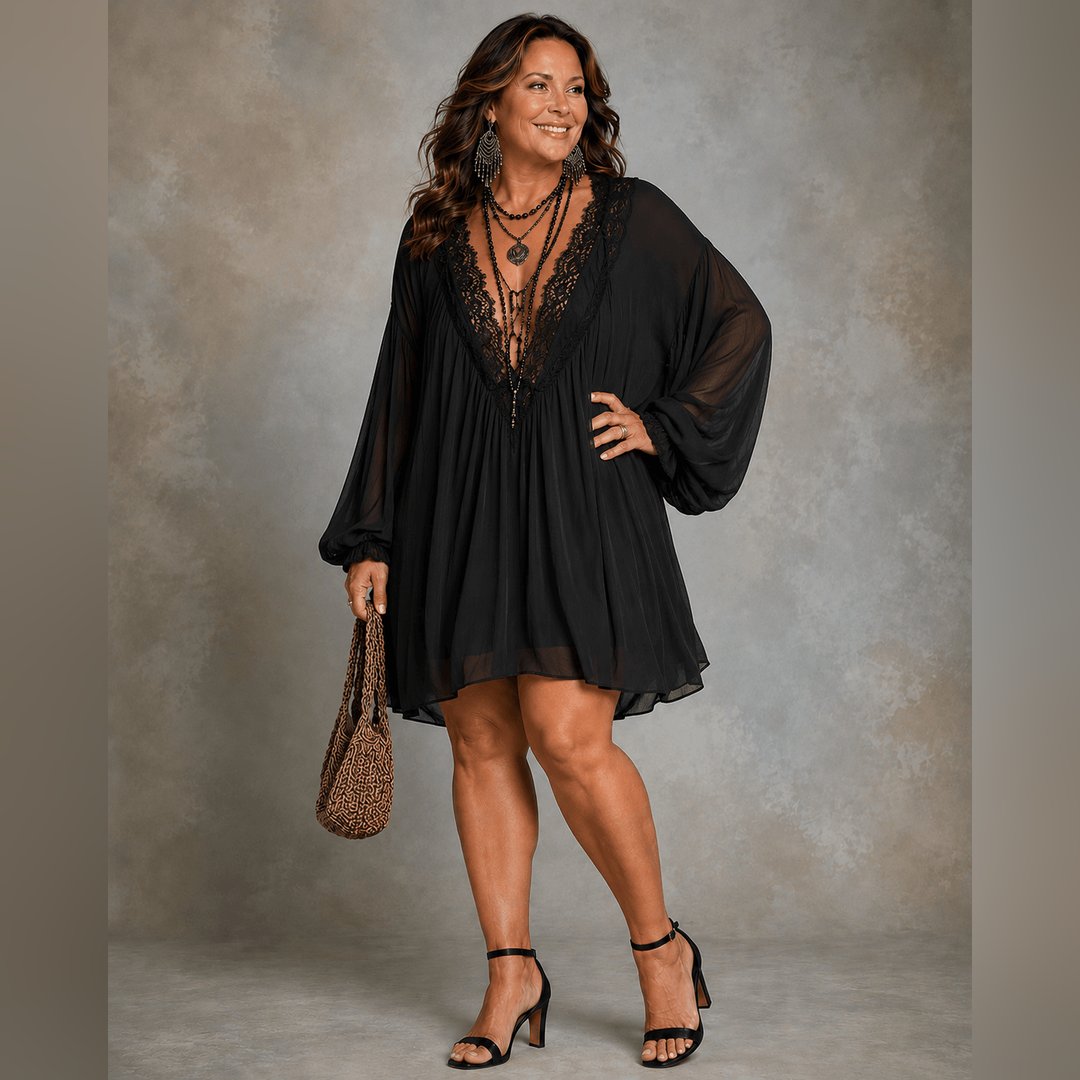Iselle | Black Chiffon Halter Mini Dress