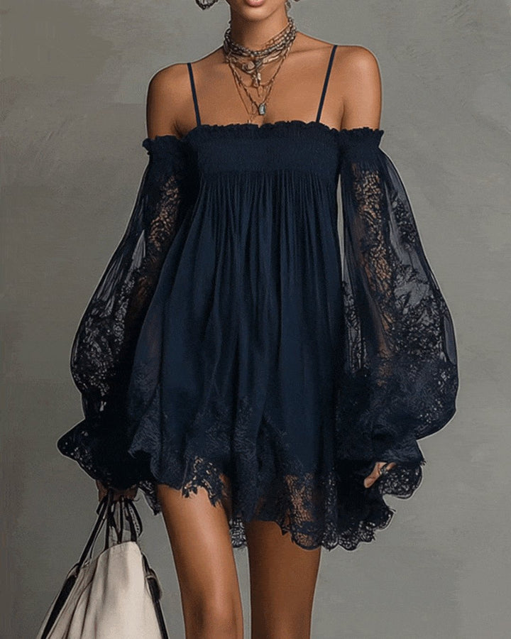 Fredrica | Navy Lace Chiffon Mini Dress