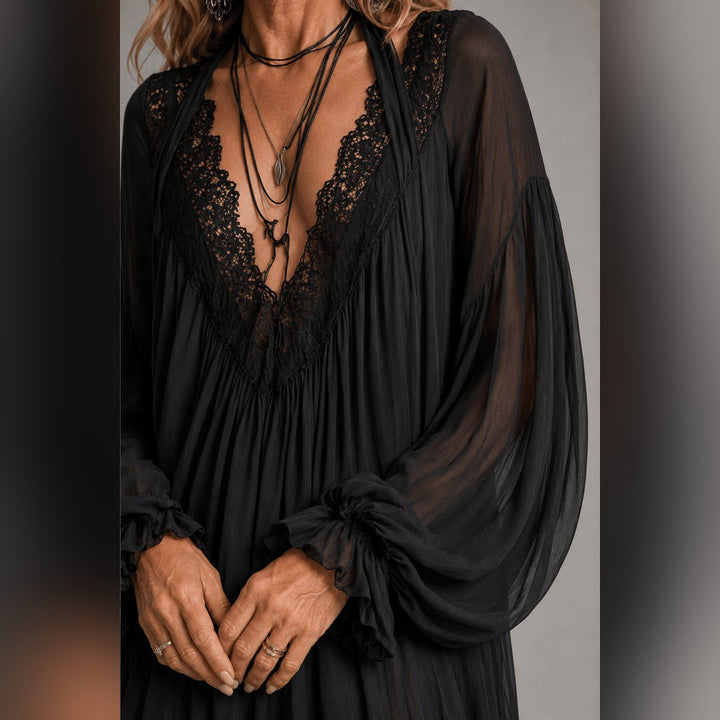 Iselle | Black Chiffon Halter Mini Dress