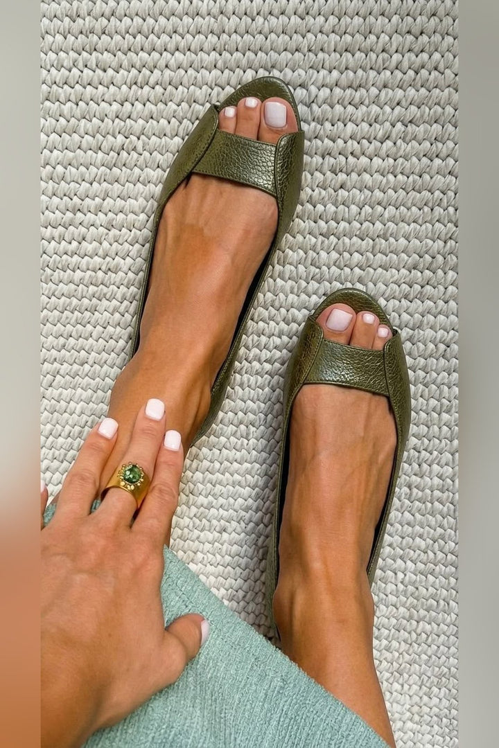 Alyson | Metallic Open Toe Flats